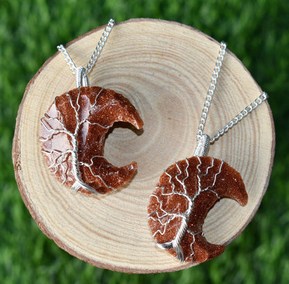 Red Sandstone Moon Silver Wire Wrapped Pendant, Crystal Moon Pendant