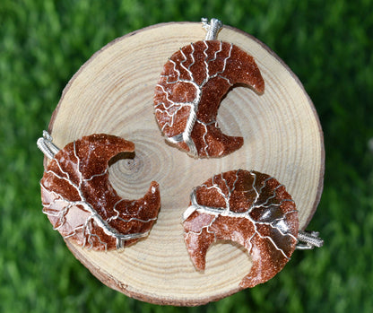 Red Sandstone Moon Silver Wire Wrapped Pendant, Crystal Moon Pendant