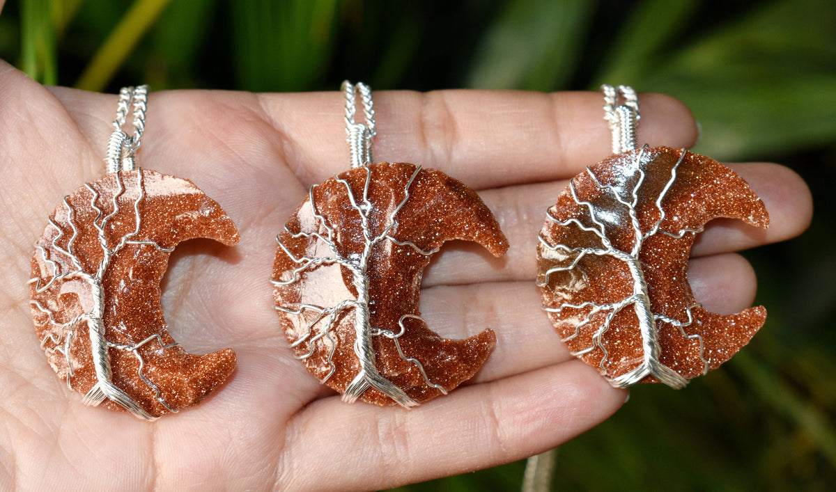 Red Sandstone Moon Silver Wire Wrapped Pendant, Crystal Moon Pendant