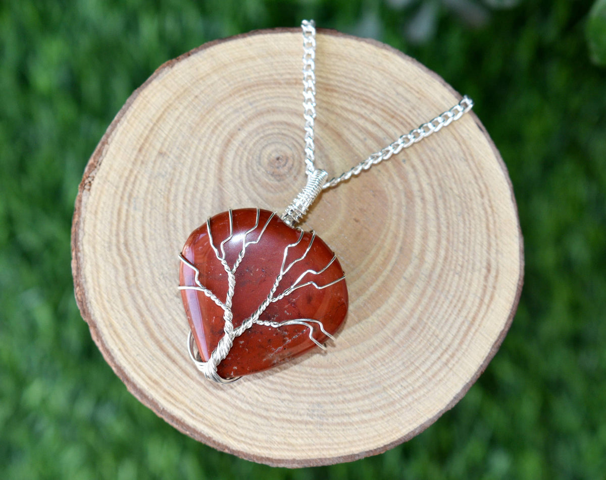 Red Jasper Heart Silver Wire Wrapped Pendant, Crystal Heart Gemstone Pendant  DestGlow