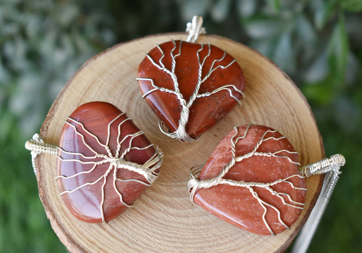 Red Jasper Heart Silver Wire Wrapped Pendant, Crystal Heart Gemstone Pendant  DestGlow