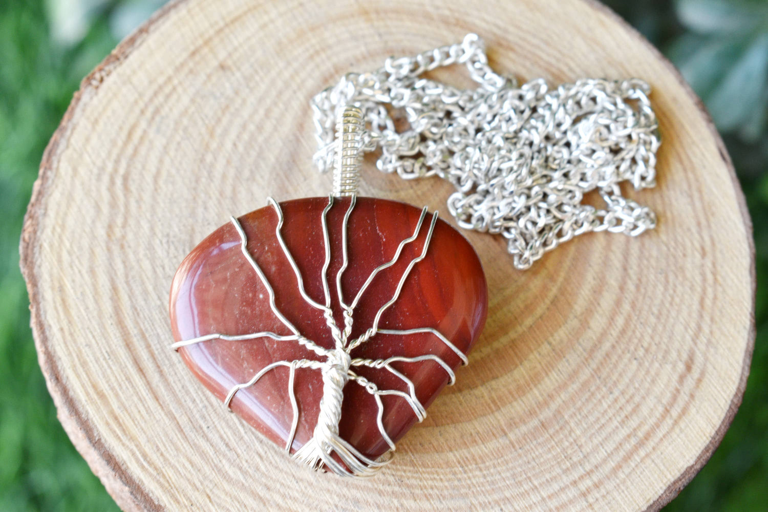 Red Jasper Heart Silver Wire Wrapped Pendant, Crystal Heart Gemstone Pendant  DestGlow