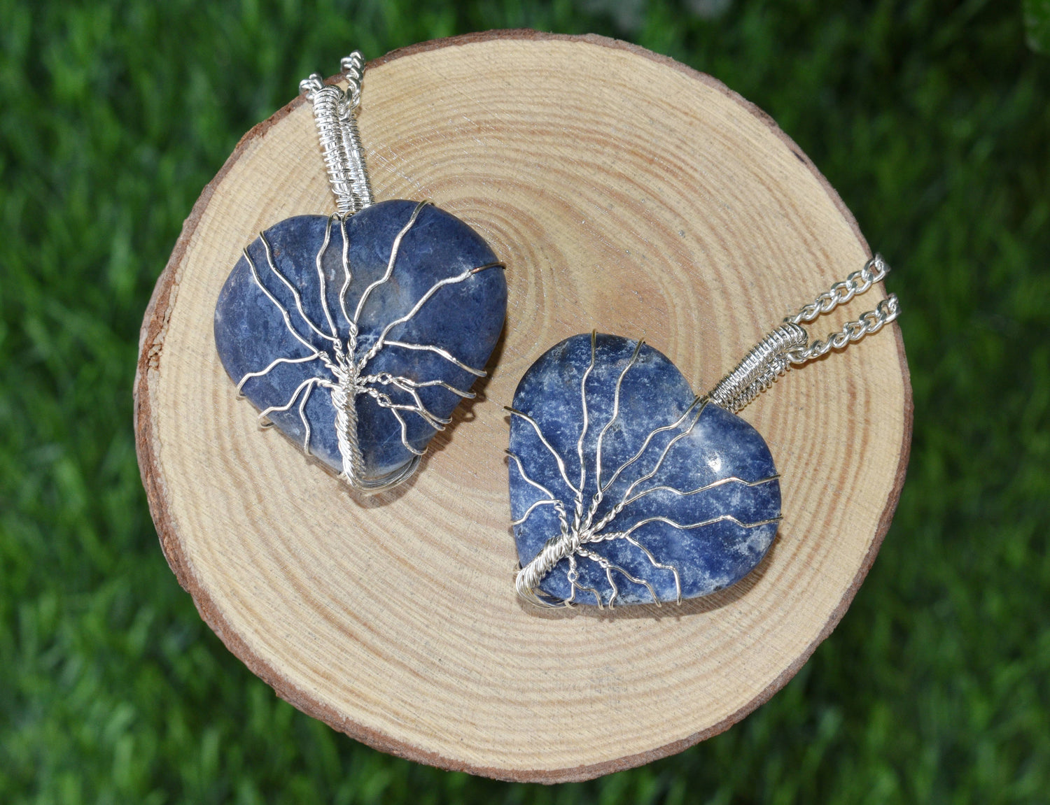 Sodalite Heart Silver Wire Wrapped Pendant, Crystal Heart Gemstone Pendant  DestGlow