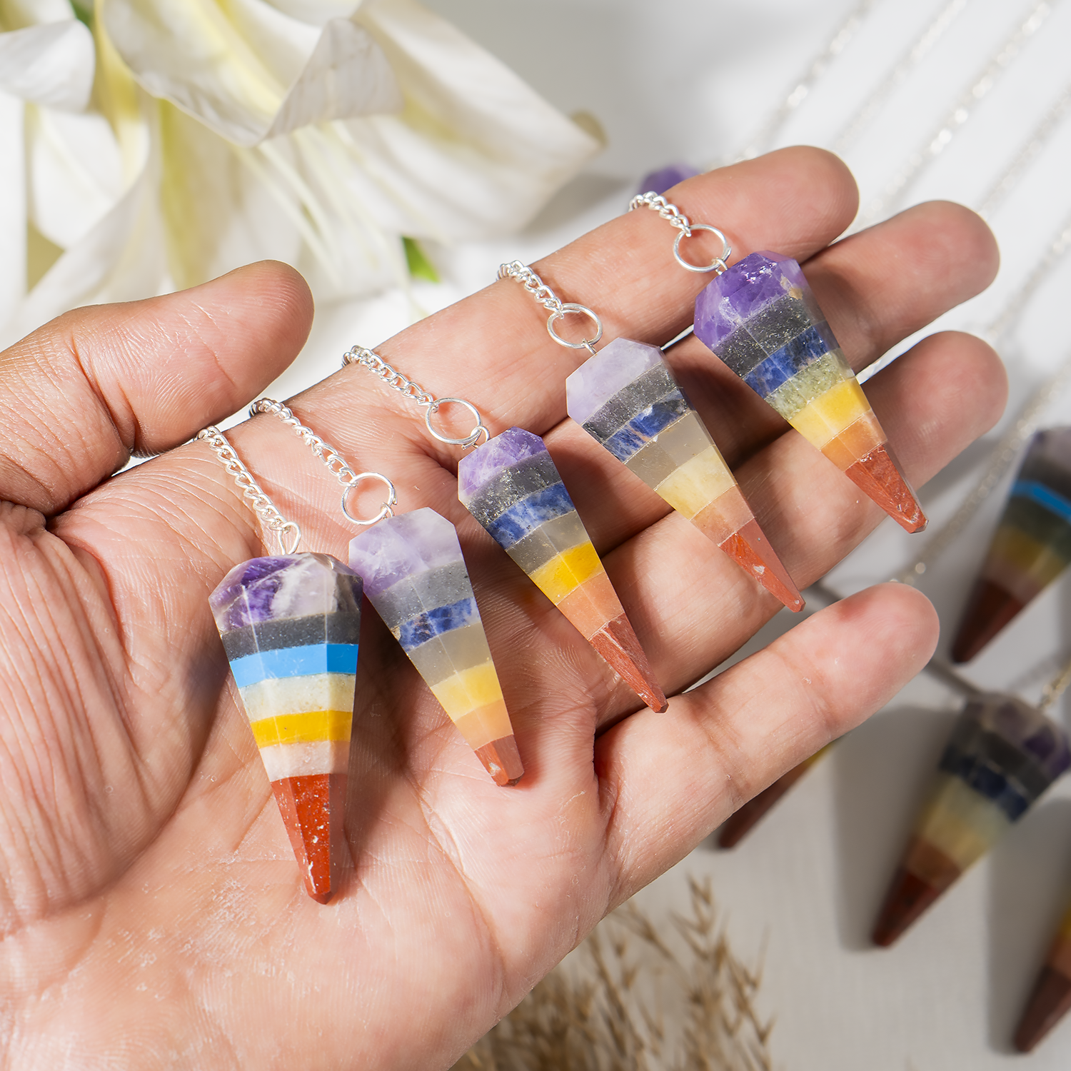 Chakra Pendulums, 7 Chakras crystals Pendulums.  DestGlow