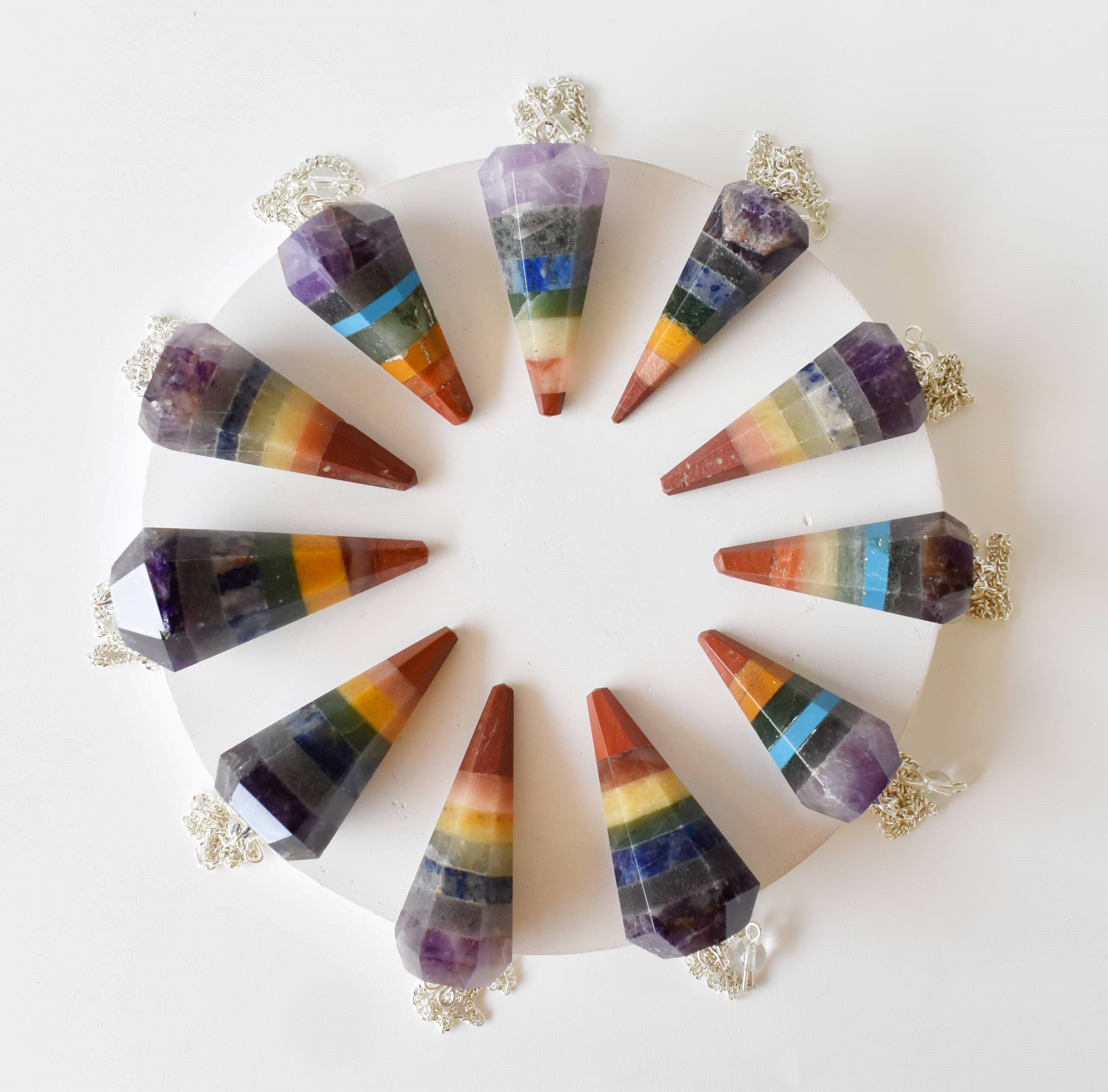 Chakra Pendulums, 7 Chakras crystals Pendulums.  DestGlow