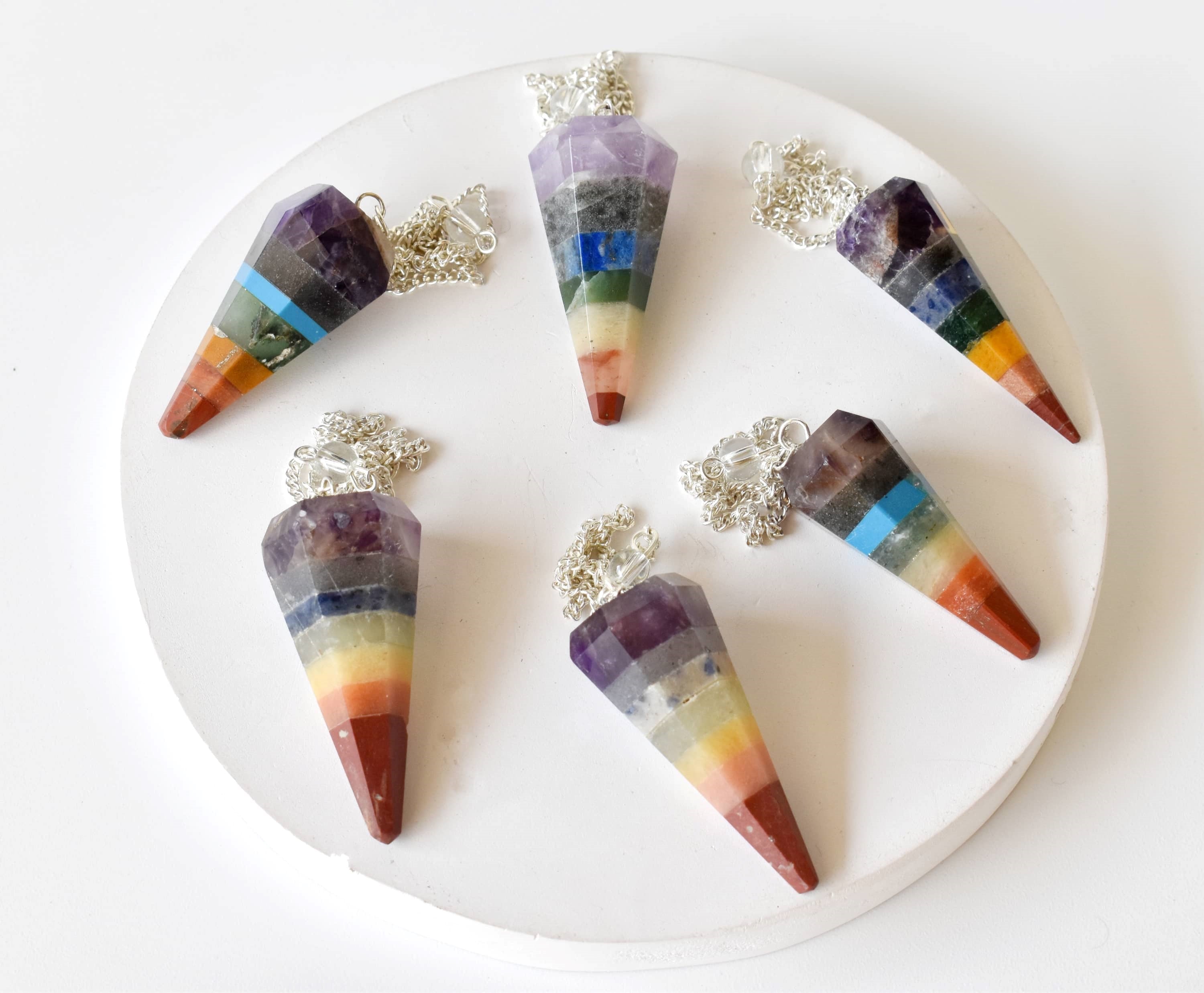 Chakra Pendulums, 7 Chakras crystals Pendulums.  DestGlow