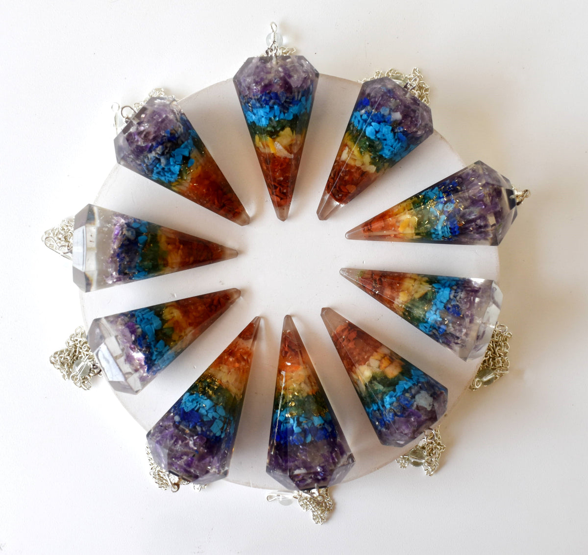 Chakra Pendulums, 7 Chakras crystals Pendulums.  DestGlow