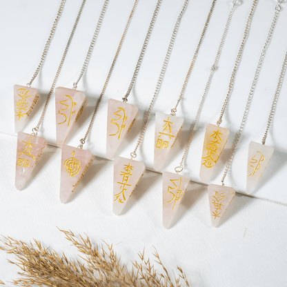 Rose Quartz Reiki Faceted Hexagon Pendulum, Reiki Crystal Pendulum  DestGlow