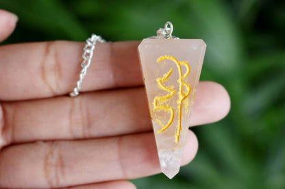 Rose Quartz Reiki Faceted Hexagon Pendulum, Reiki Crystal Pendulum  DestGlow
