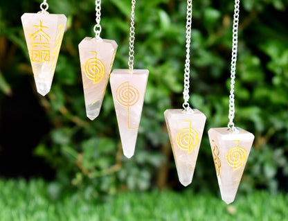 Rose Quartz Reiki Faceted Hexagon Pendulum, Reiki Crystal Pendulum  DestGlow