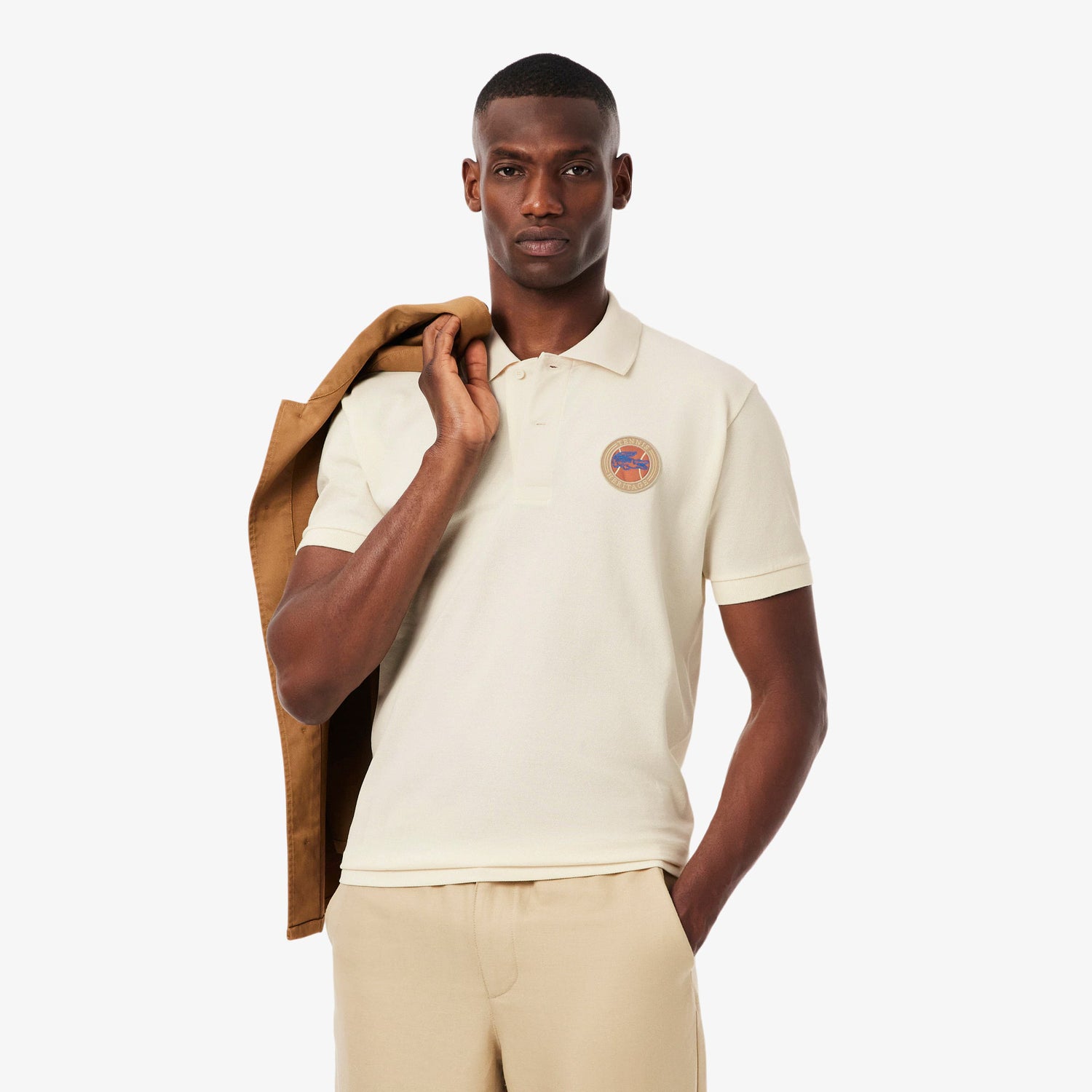 Lacoste Mens Classic Fit Petit Pique Badge Polo - Cream by Denim Exchange