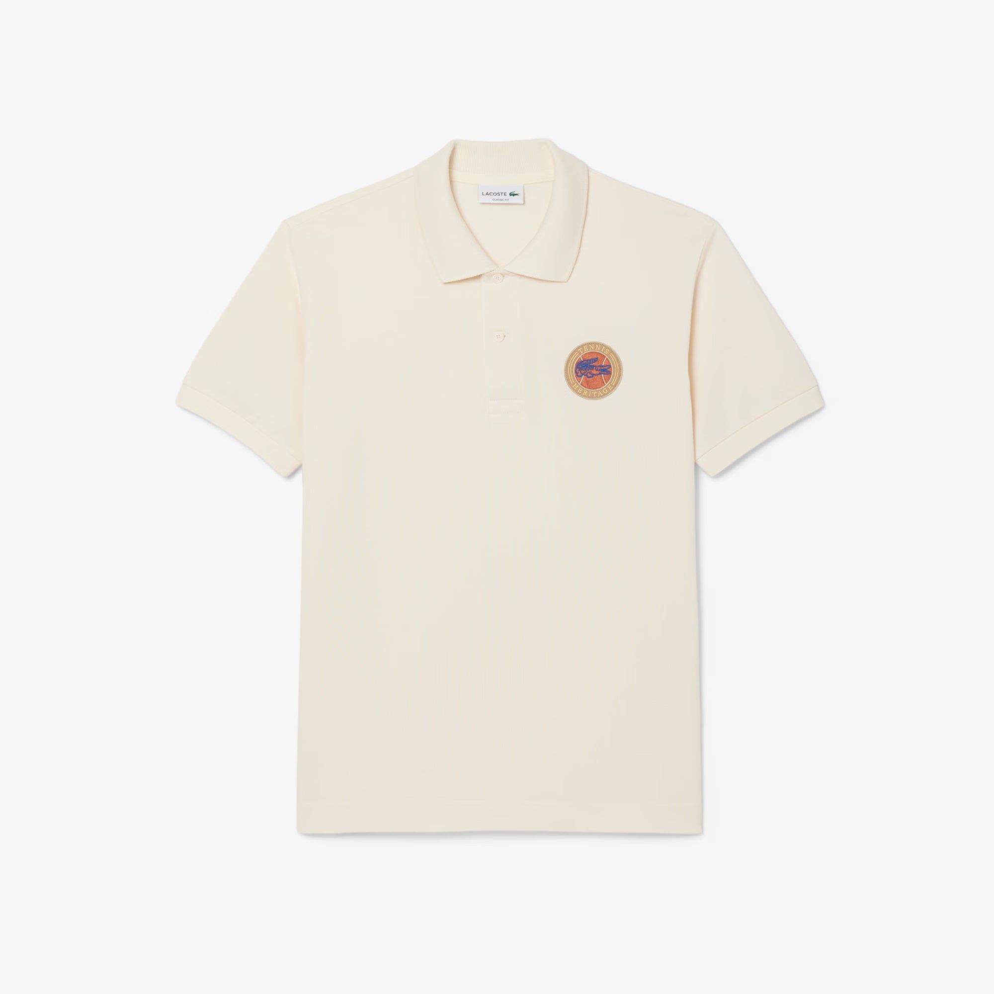 Lacoste Mens Classic Fit Petit Pique Badge Polo - Cream by Denim Exchange