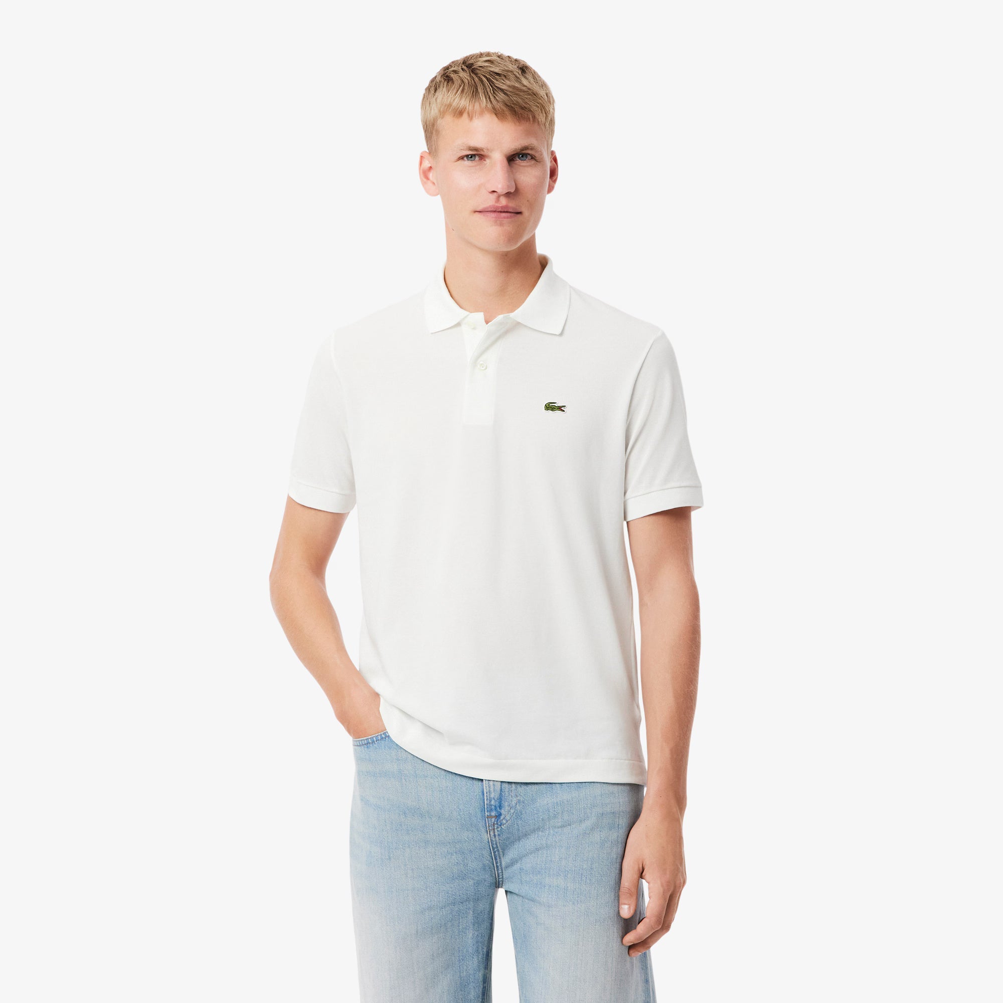 Lacoste Mens Light Pique Polo - White by Denim Exchange