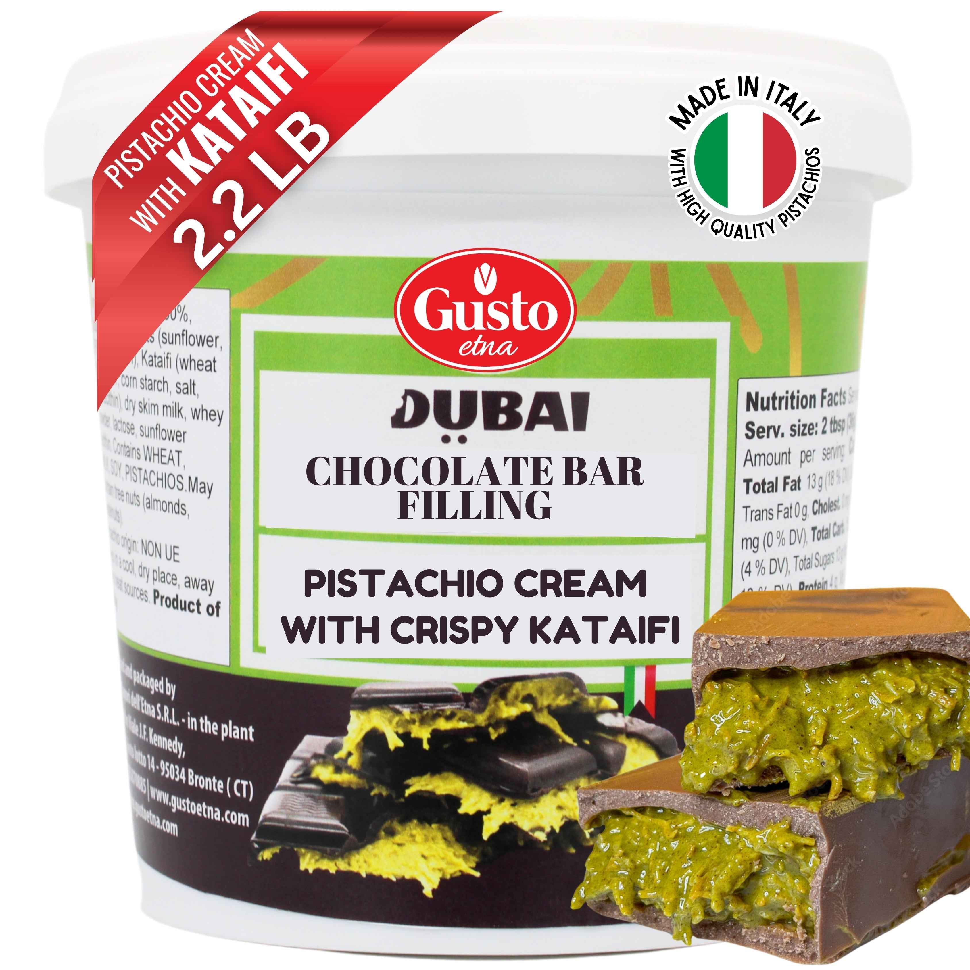 Gusto Etna, Pistachio Chocolate Bar Filling, 30% Pistachio, Pistachio Cream with Crispy Kataifi 2.2 lb (1kg)