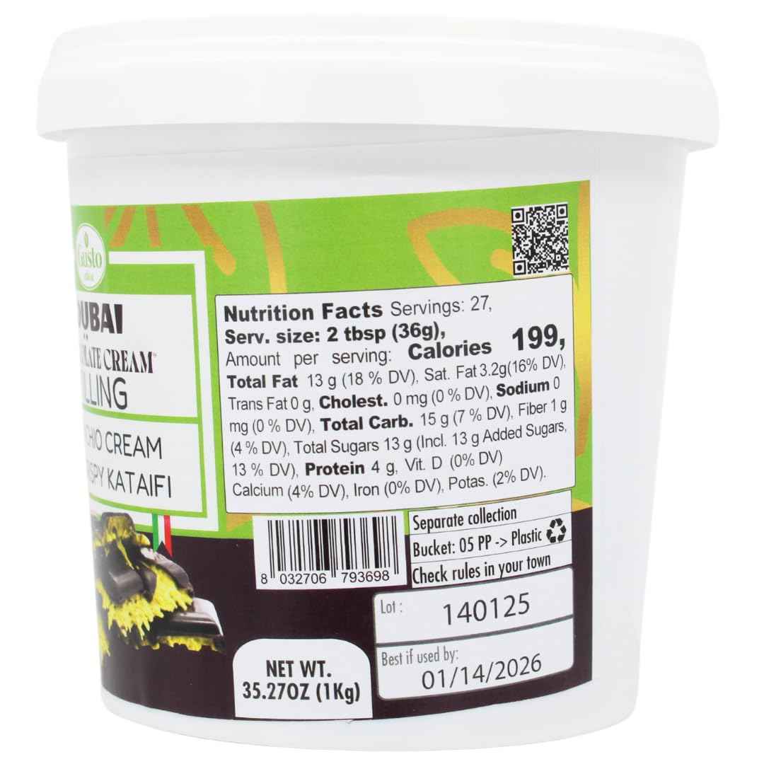 Gusto Etna, Pistachio Chocolate Bar Filling, 30% Pistachio, Pistachio Cream with Crispy Kataifi 2.2 lb (1kg)