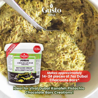 Gusto Etna, Pistachio Chocolate Bar Filling, 30% Pistachio, Pistachio Cream with Crispy Kataifi 2.2 lb (1kg)