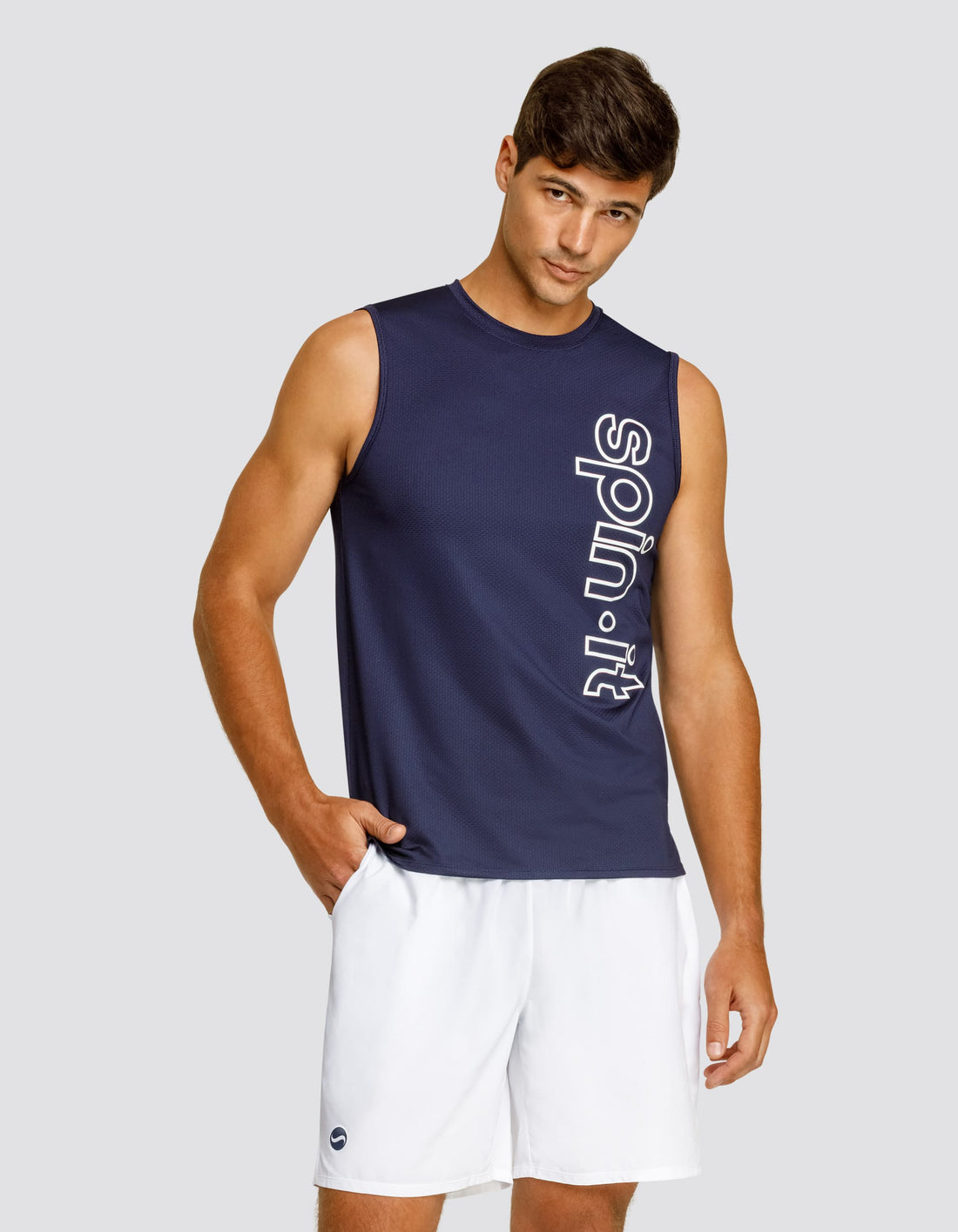 Josh Muscle Tank - Navy Blue Logo  DestGlow