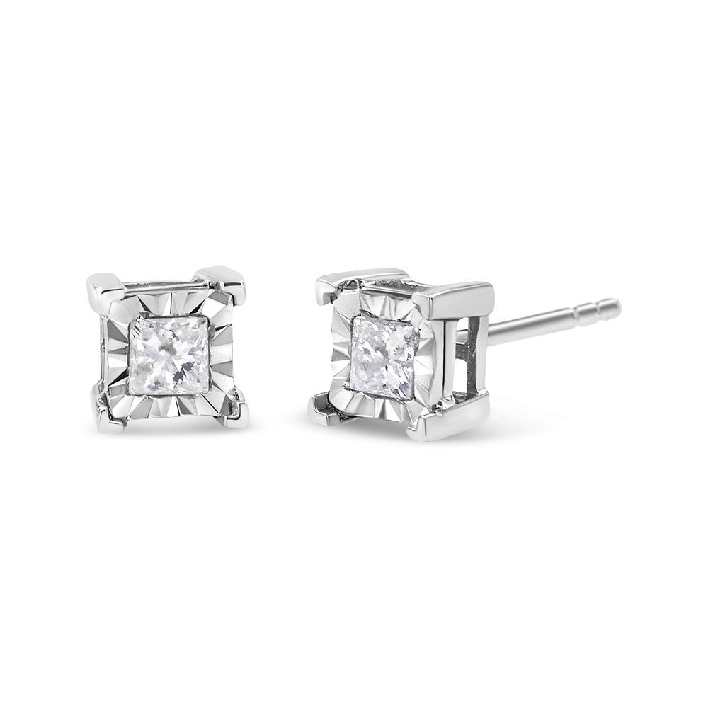 .925 Sterling Silver 1/2 Cttw Miracle Set Princess-cut Diamond Solitaire Stud Earrings (H-I Color, SI2-I1 Clarity) by Bids.com