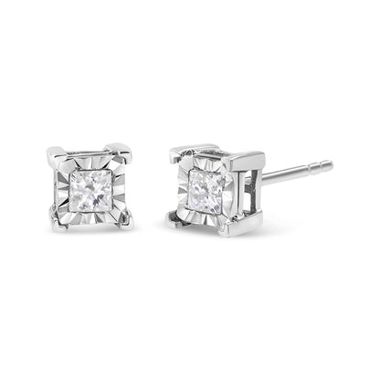 .925 Sterling Silver 1/2 Cttw Miracle Set Princess-cut Diamond Solitaire Stud Earrings (H-I Color, SI2-I1 Clarity) by Bids.com