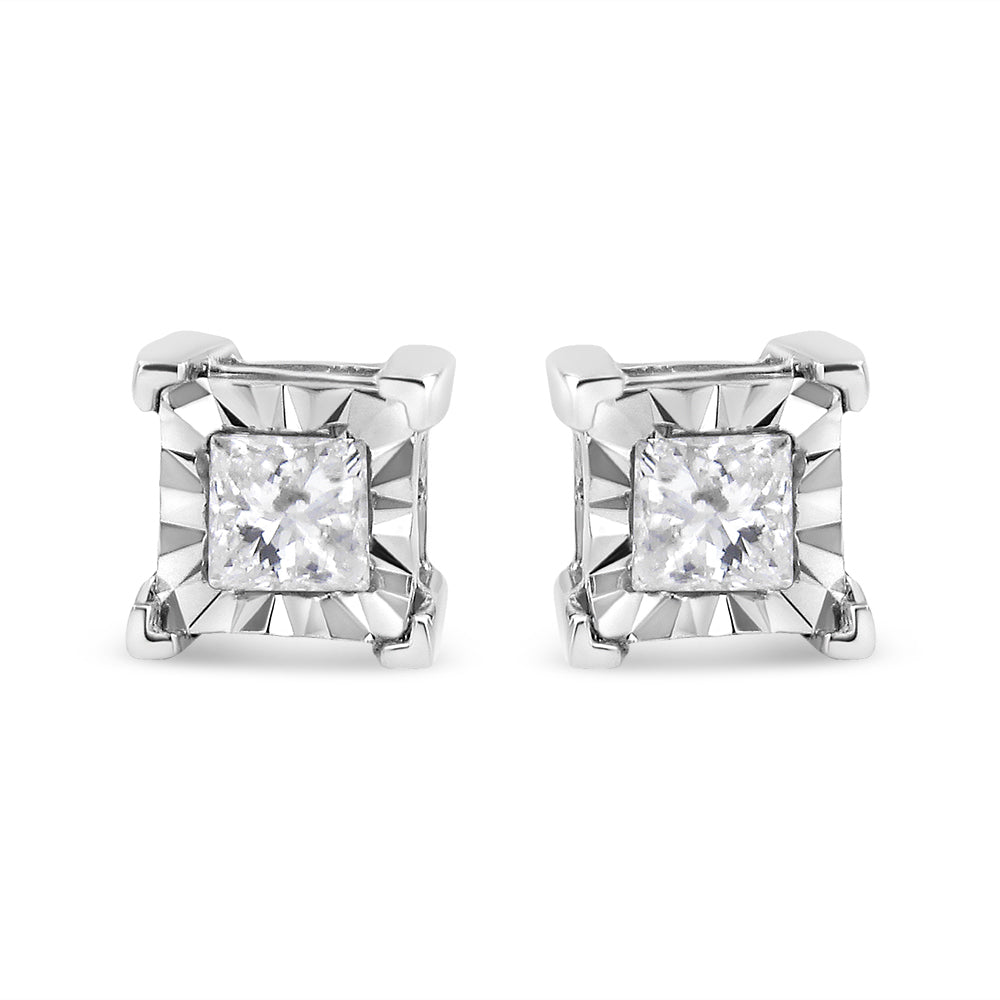 .925 Sterling Silver 1/2 Cttw Miracle Set Princess-cut Diamond Solitaire Stud Earrings (H-I Color, SI2-I1 Clarity) by Bids.com