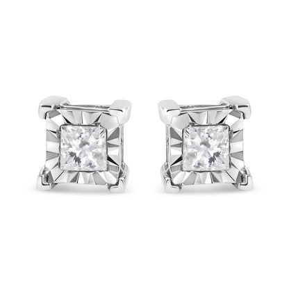 .925 Sterling Silver 1/2 Cttw Miracle Set Princess-cut Diamond Solitaire Stud Earrings (H-I Color, SI2-I1 Clarity) by Bids.com