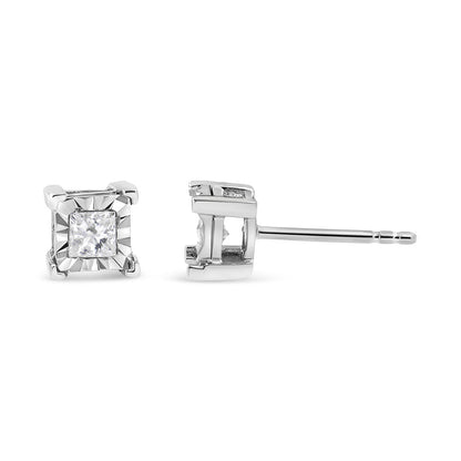 .925 Sterling Silver 1/2 Cttw Miracle Set Princess-cut Diamond Solitaire Stud Earrings (H-I Color, SI2-I1 Clarity) by Bids.com