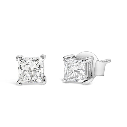 14K White Gold 3/8 Cttw Lab Grown Princess-Cut Diamond 4-Prong Solitaire Stud Earrings (VS1-VS2 Clarity, F-G Color) by Bids.com