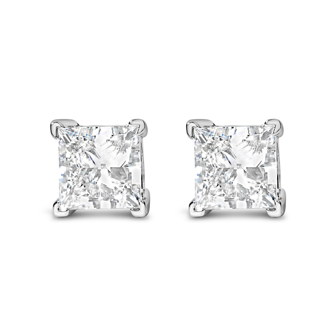 14K White Gold 1.0 Cttw Princess Cut Lab Grown Diamond Solitaire Stud Earrings (F-G Color, VS2-SI1 Clarity) by Bids.com