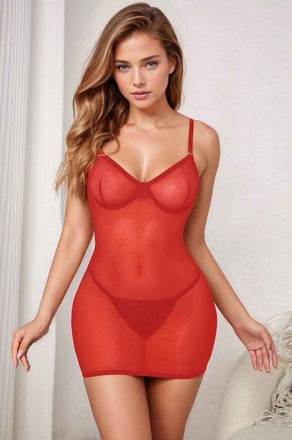 Plus Size Mesh Lace-Up Back Lingerie Chemise