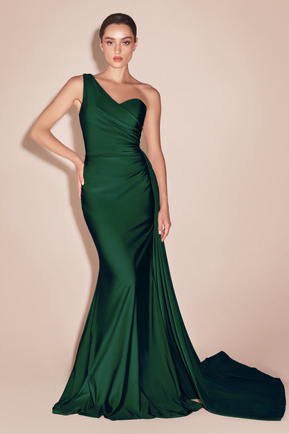 Ladivine PT004 Long Chic One Shoulder Stretch Satin Side Sash Gown by DiscountDressShop