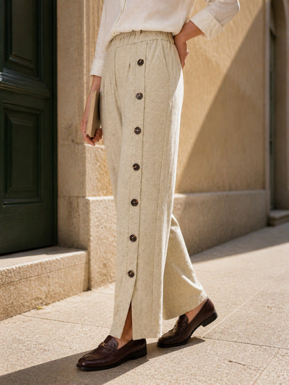 Lyocell Wool Side Button Wide Leg Knit Pants MAREN  DestGlow