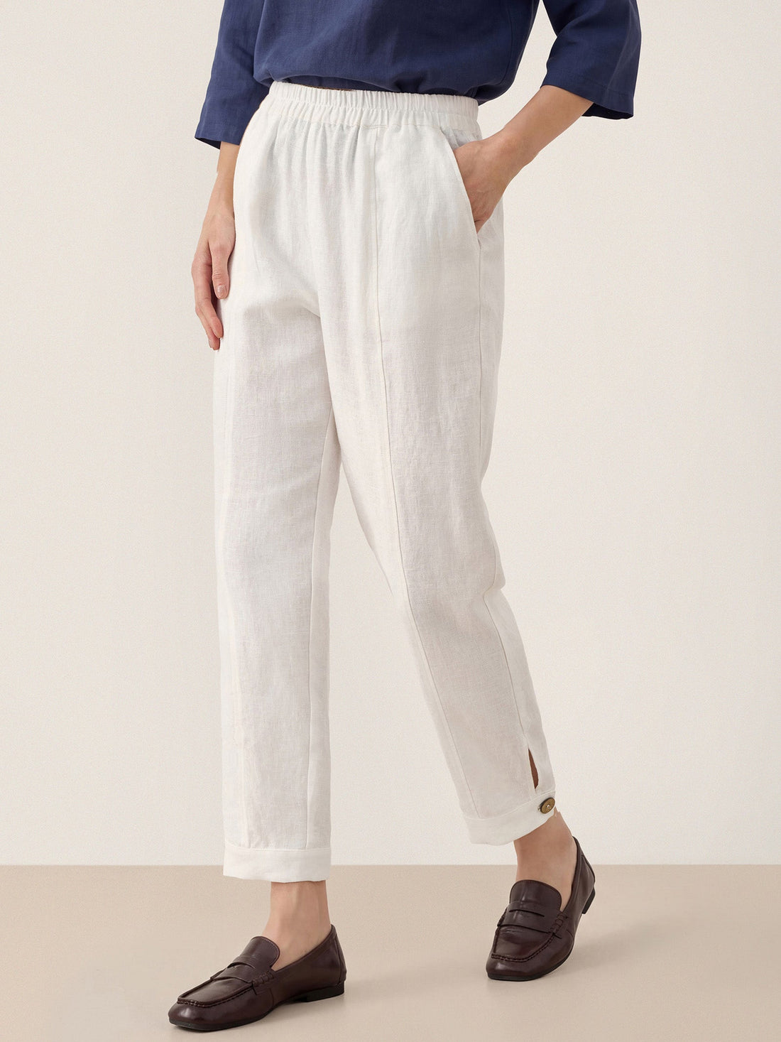 100% Linen Straight-Leg Pants with Elastic Waist PATRICE by LINTICO