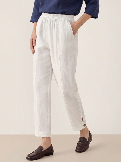 100% Linen Straight-Leg Pants with Elastic Waist PATRICE by LINTICO