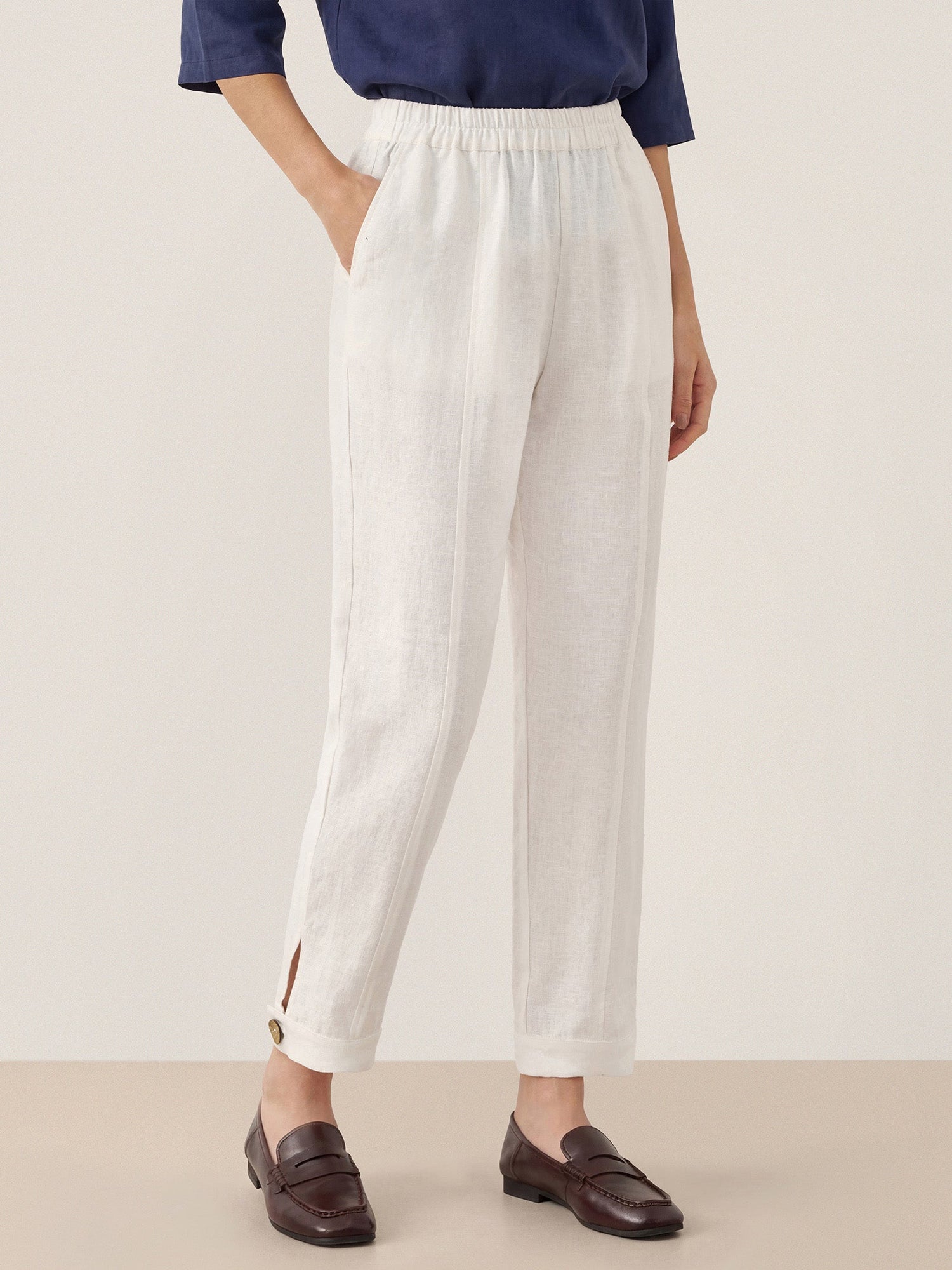 100% Linen Straight-Leg Pants with Elastic Waist PATRICE by LINTICO