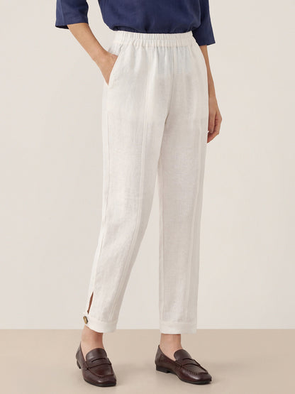 100% Linen Straight-Leg Pants with Elastic Waist PATRICE by LINTICO