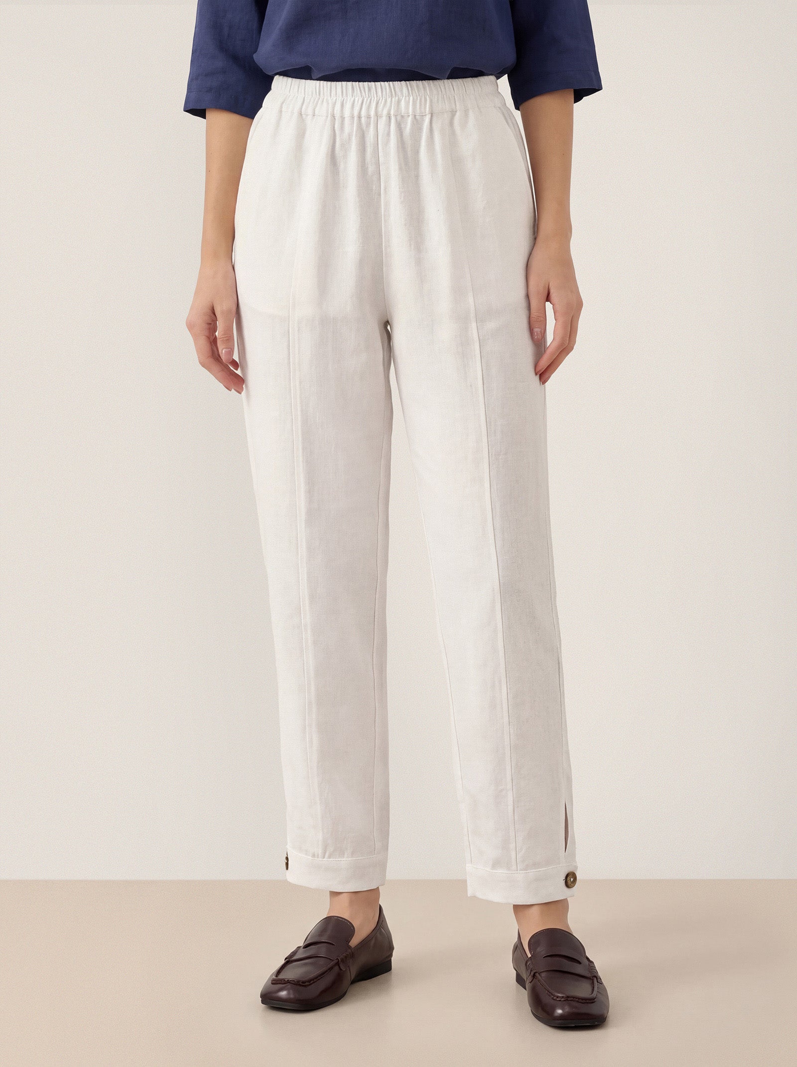 100% Linen Straight-Leg Pants with Elastic Waist PATRICE by LINTICO
