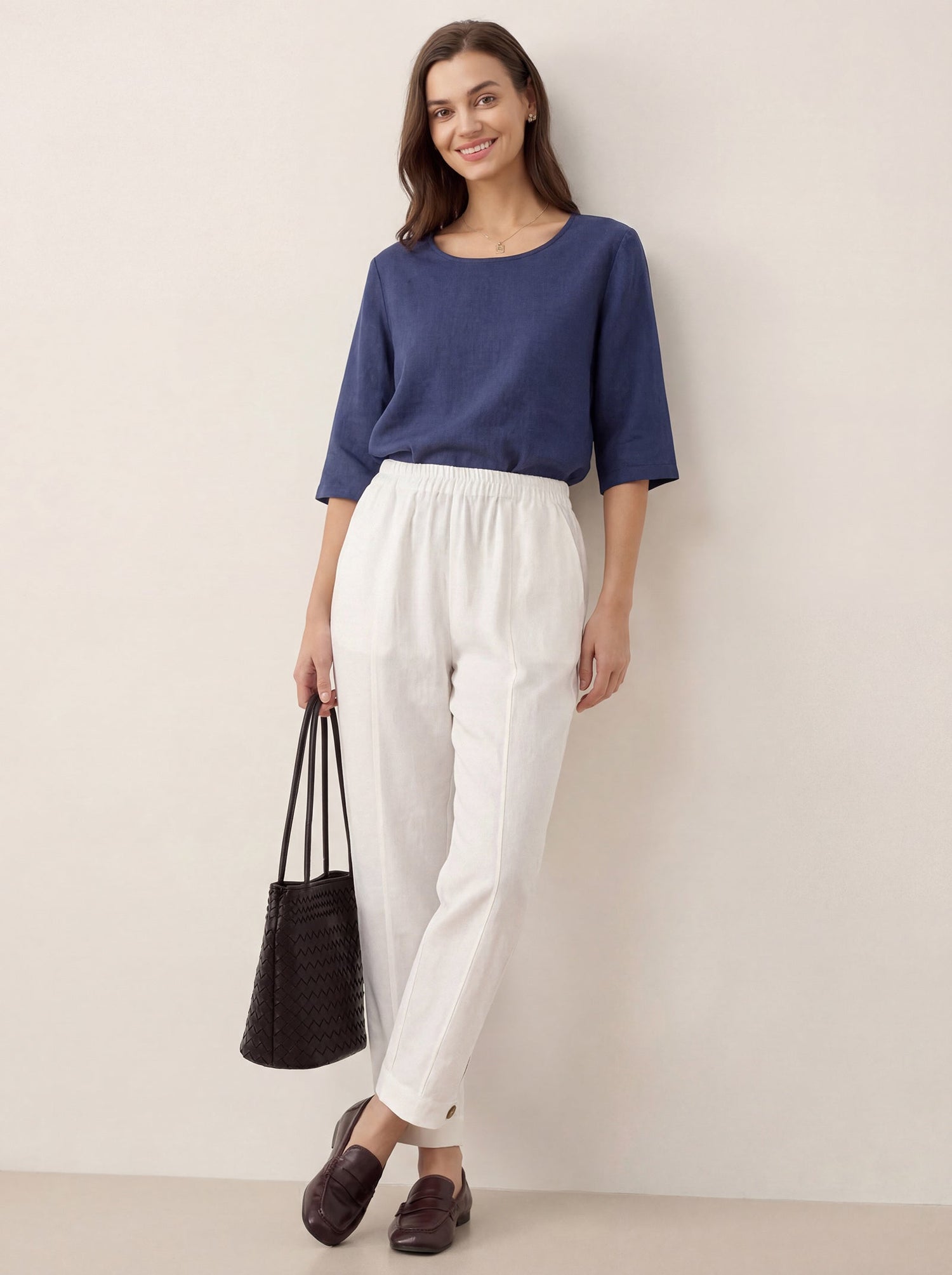 100% Linen Straight-Leg Pants with Elastic Waist PATRICE by LINTICO