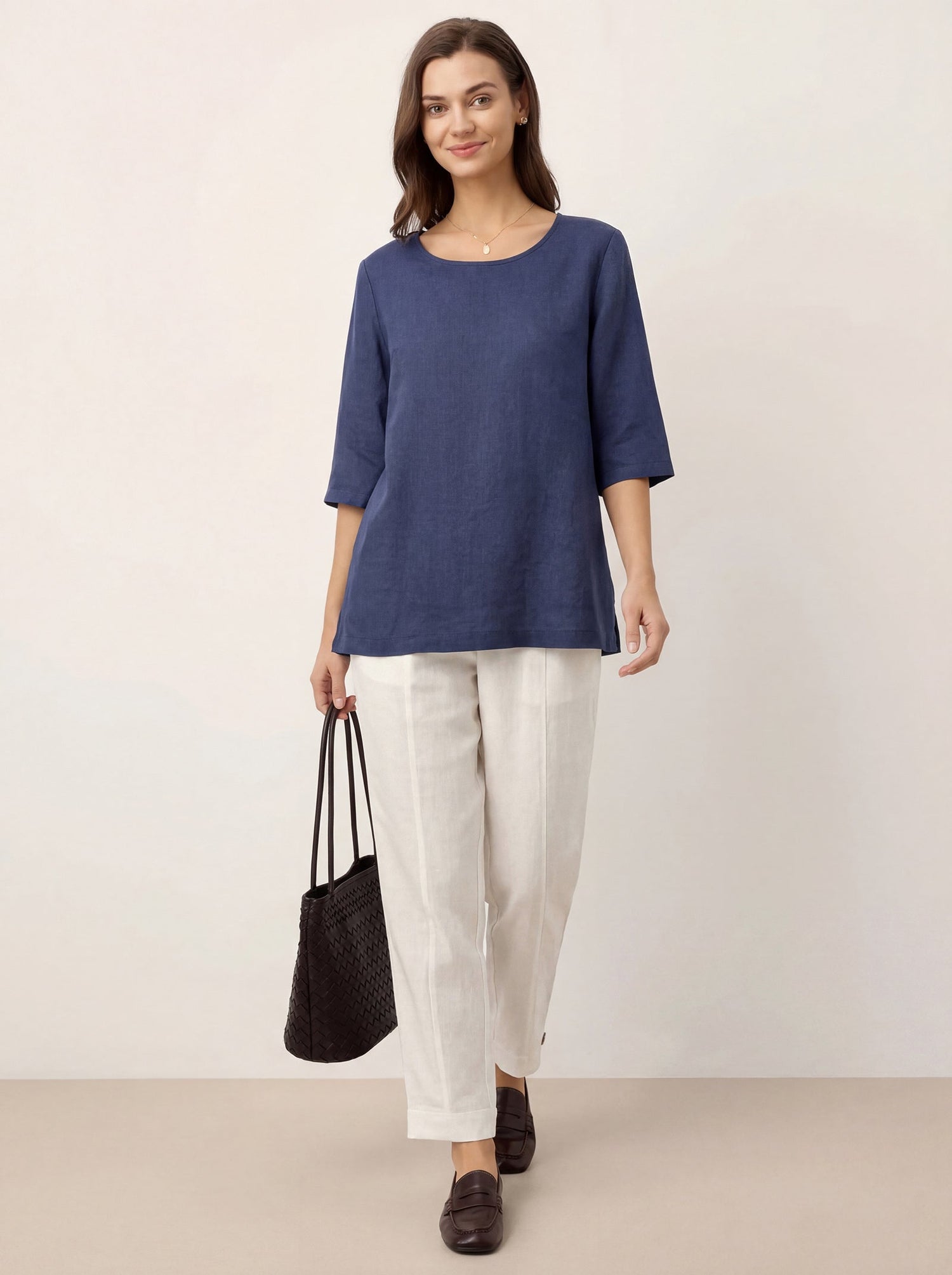 100% Linen Straight-Leg Pants with Elastic Waist PATRICE by LINTICO