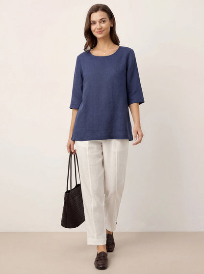 100% Linen Straight-Leg Pants with Elastic Waist PATRICE by LINTICO