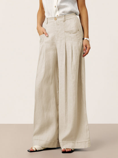 100% Linen Sculpted Pleat Elasticated Back Relaxed Pants VERIDIANA  DestGlow