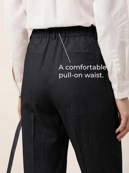 Linen Tailored Straight Cropped Pants LOGAN by LINTICO