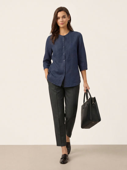 Linen Tailored Straight Cropped Pants LOGAN by LINTICO