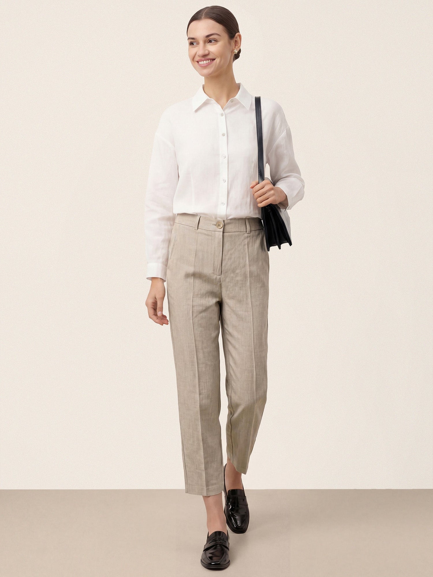 Linen Tailored Straight Cropped Pants LOGAN by LINTICO