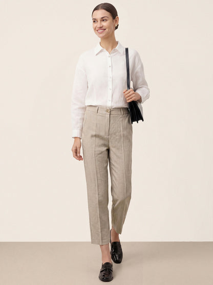 Linen Tailored Straight Cropped Pants LOGAN by LINTICO