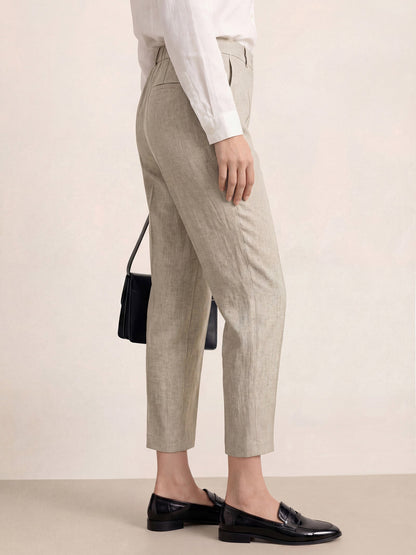 Linen Tailored Straight Cropped Pants LOGAN by LINTICO
