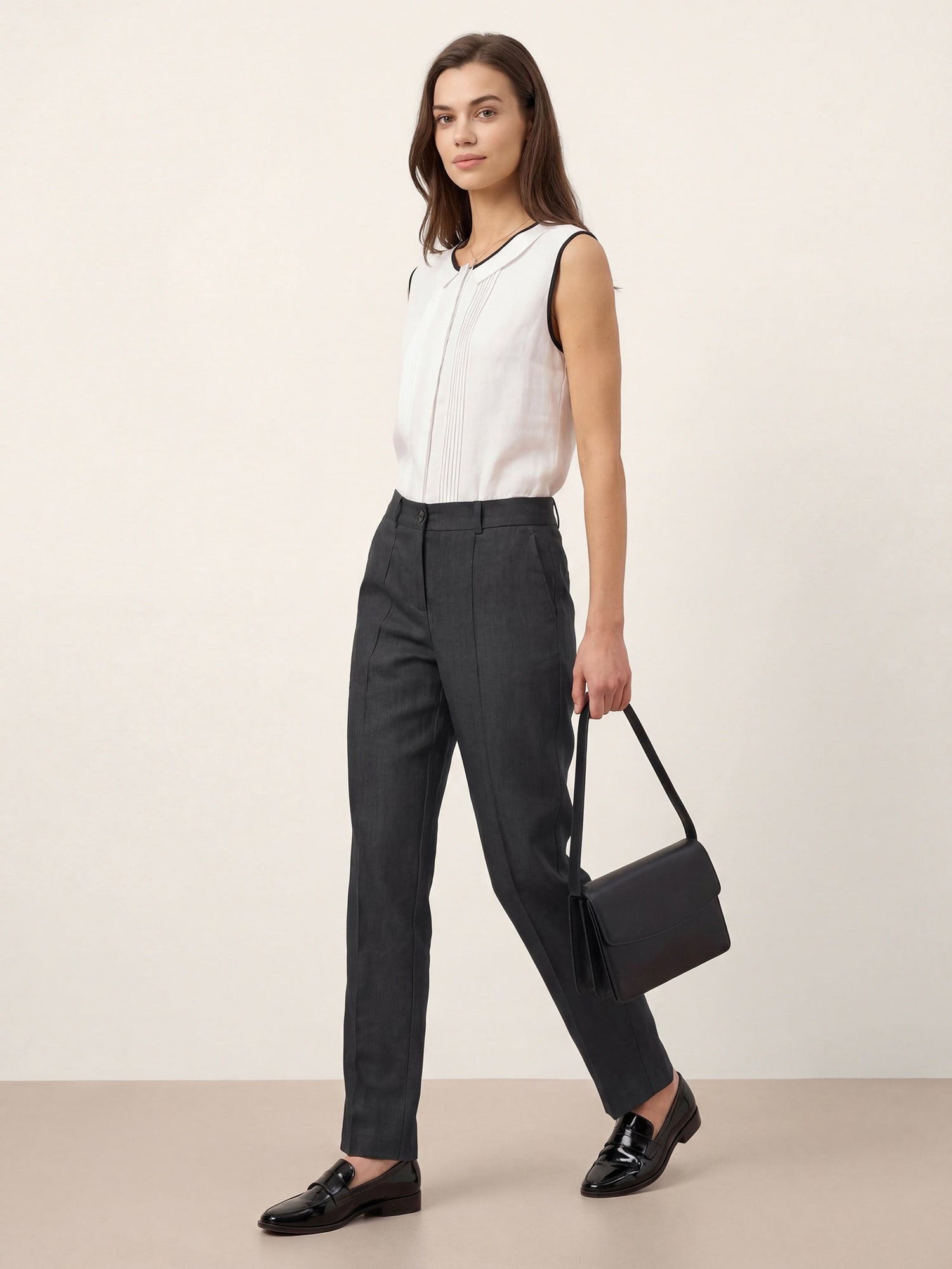 Linen Tailored Straight Full Length Pants LANDON by LINTICO