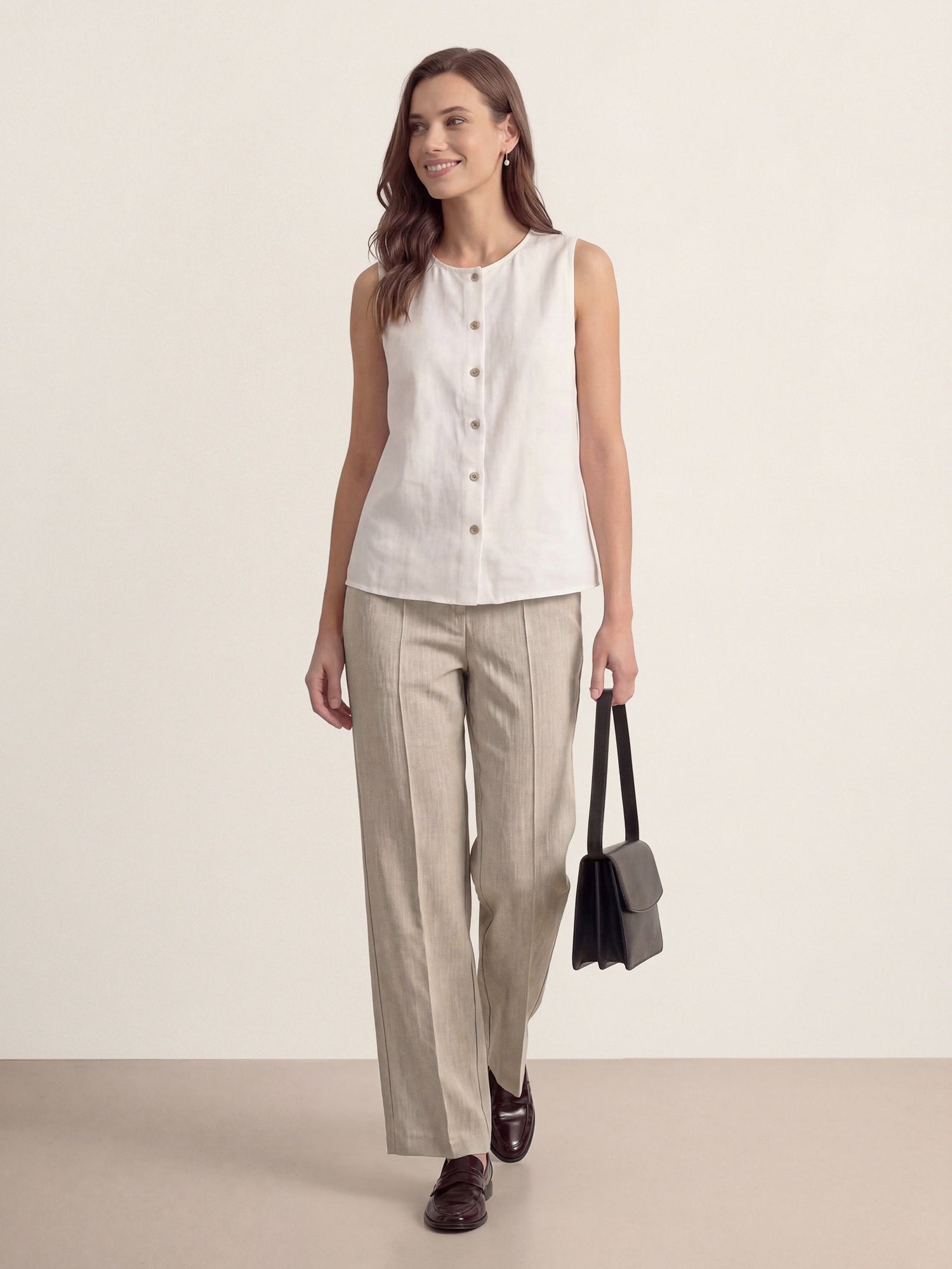 Linen Tailored Wide Leg Full Length Pants LEIGHTON by LINTICO