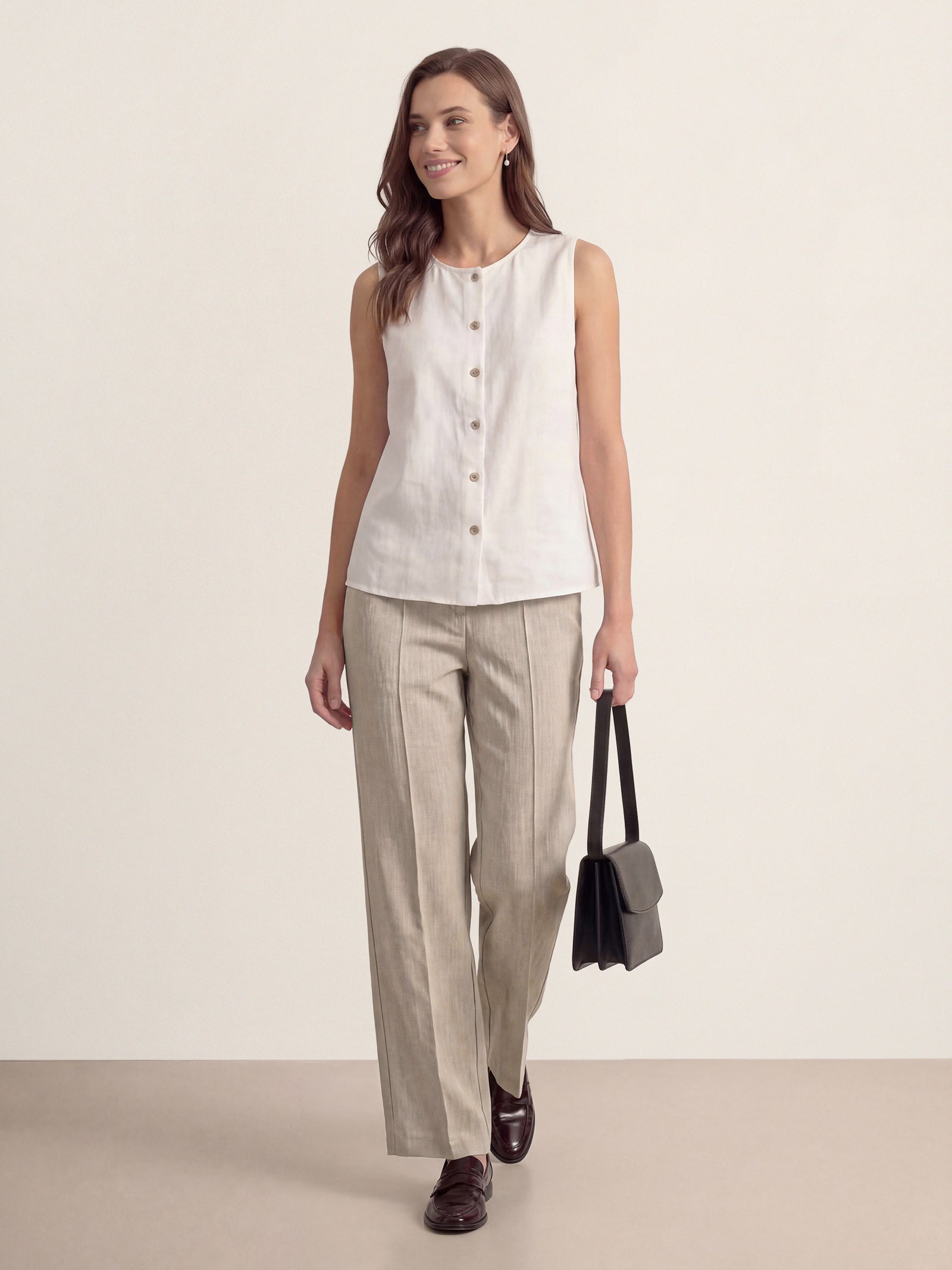 Linen Tailored Wide Leg Full Length Pants LEIGHTON by LINTICO