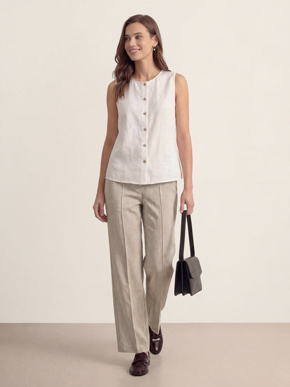 Linen Tailored Wide Leg Full Length Pants LEIGHTON by LINTICO