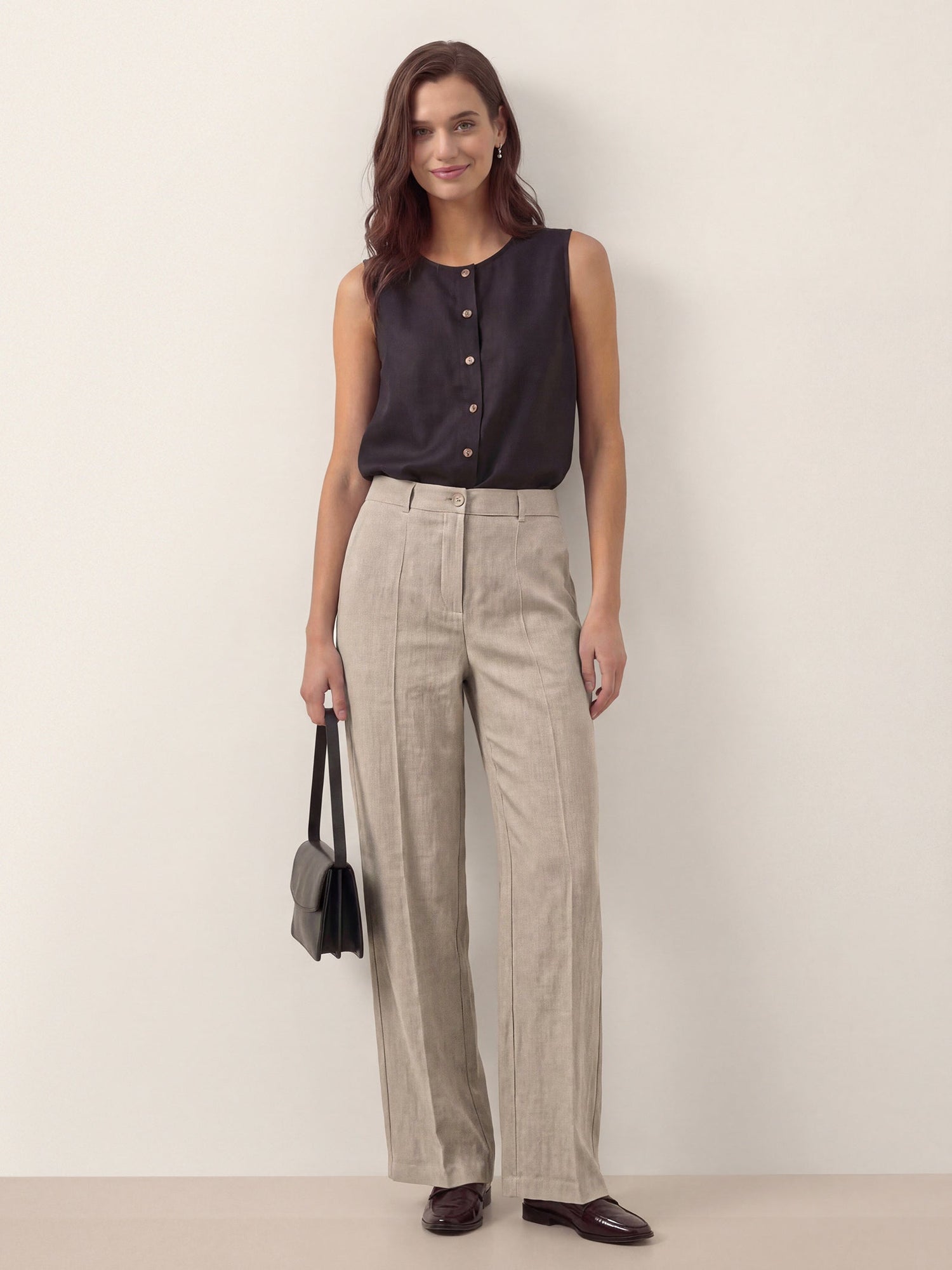 Linen Tailored Wide Leg Full Length Pants LEIGHTON by LINTICO